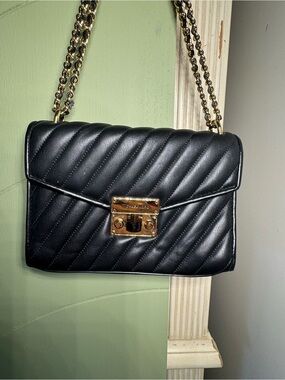 Michael Kors Black Quilted Shoulder Bag with Gold Hardware